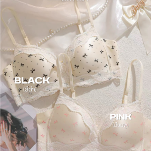 BONBON เสื้อในไร้โครงลายโบว์สดใส ฟองน้ำบางเบานุ่มนิ่ม